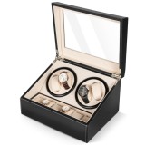 Cumpara ieftin Cutie intors ceasuri iUni, Watch Winder 4 + 6 spatii depozitare, Piele ecologica, Negru-Crem