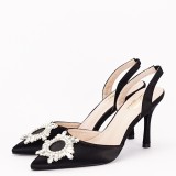 Pantofi negri eleganti cu brosa YES-92991-1 04, 39, 40, Negru