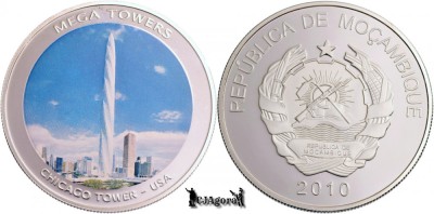 2010, Medalie Proof: Mega Towers - Chicago Tower, USA - Mozambic foto