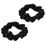 Set 2 Elastice Păr Mătase 100% Navaris Negre Premium - Accesorii Coafat Delicate, Antirupere