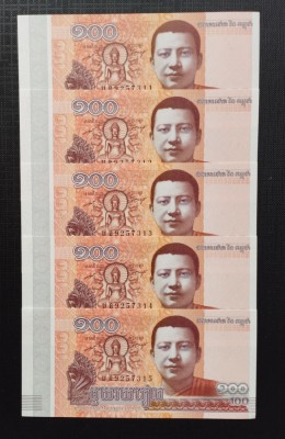 CAMBODGIA 100RIELS-LOT 5BUCATI-UNC foto