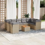vidaXL Set canapele de grădină cu perne, 10 piese, bej, poliratan 3223805