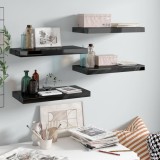 VidaXL Rafturi de perete, 4 buc., negru extralucios, 50x23x3,8 cm, MDF