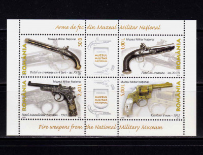 RO 2008 LP 1794 c&amp;quot;Arme de foc din Muzeul Nat. Militar&amp;quot;, bloc colita 418 I , MNH foto