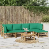 Gossi set mobilier de gradina cu perne verzi, 6 piese, bambus