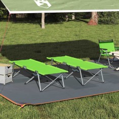 vidaXL Pat pliabil pentru camping 2 pcs Verde &icirc;nchis 62 x 194 x 42 cm