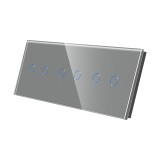 Panou &icirc;ntrerupator touch din sticla pentru 3 module duble Luxion, gri