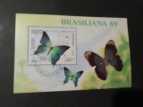Coliță Cambodgia 1989 - Expoziția Mondială Brasiliana 89, Fluturi Exotici, Fluturele Morpho Albastru Turcoaz, Caligo, Ștampilată -A333