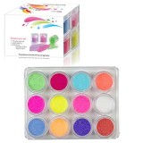 Cumpara ieftin Kit decorativ, 12 buc - pudre nail art 10 g, INGINAILS