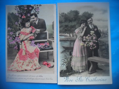 HOPCT 1633 CUPLU-ROMANTICA-FRANTA--LOT 2 CARTI POSTALE VECHI-CIRCULATE foto