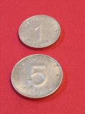 Lot 2 monede DDR: 1 + 5 pfennig 1952 A, stare UNC + luciu [poze]. Discount conform descriere [10 - 20 %. Vezi descrierea.].