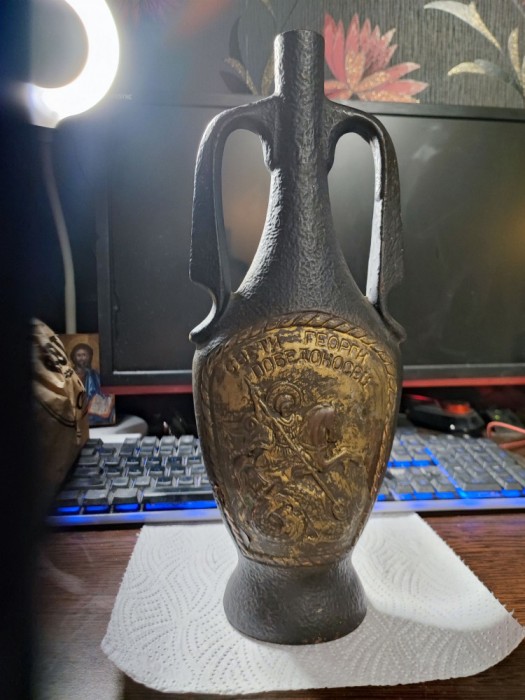 Sticla vintage cu Sfantul Gheorghe