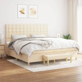 vidaXL Pat box spring cu saltea, crem, 200x200 cm, textil