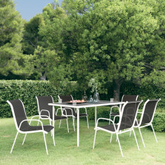 vidaXL Set mobilier de exterior, 7 piese, negru, o?el foto