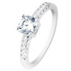 Inel de logodnă, argint 925, braţe &icirc;ncrustate cu zirconii, zirconiu rotund transparent - Marime inel: 49