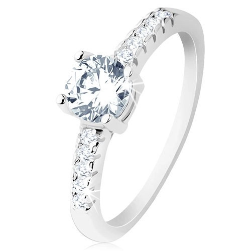 Inel de logodnă, argint 925, braţe &icirc;ncrustate cu zirconii, zirconiu rotund transparent - Marime inel: 58
