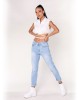 Blugi Dama Mom Fit Nina Carter Albastru Deschis Talie Inalta Bumbac Elastic
