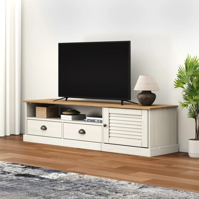 vidaXL Comodă TV VIGO, alb, 156x40x40 cm, lemn masiv de pin 353173