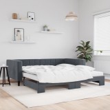 Cumpara ieftin Pat de zi cu extensie și saltele, gri &icirc;nchis 100x200 cm catifea