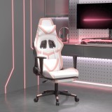 vidaXL Scaun gaming de masaj/suport picioare, alb/roz, piele ecologică