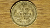 Ceylon - moneda coloniala rara - 25 cents 1943 - George VI - an unic de batere !