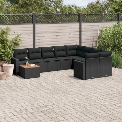 Gossi set canapele de gradina cu perne, 10 piese, negru, poliratan foto