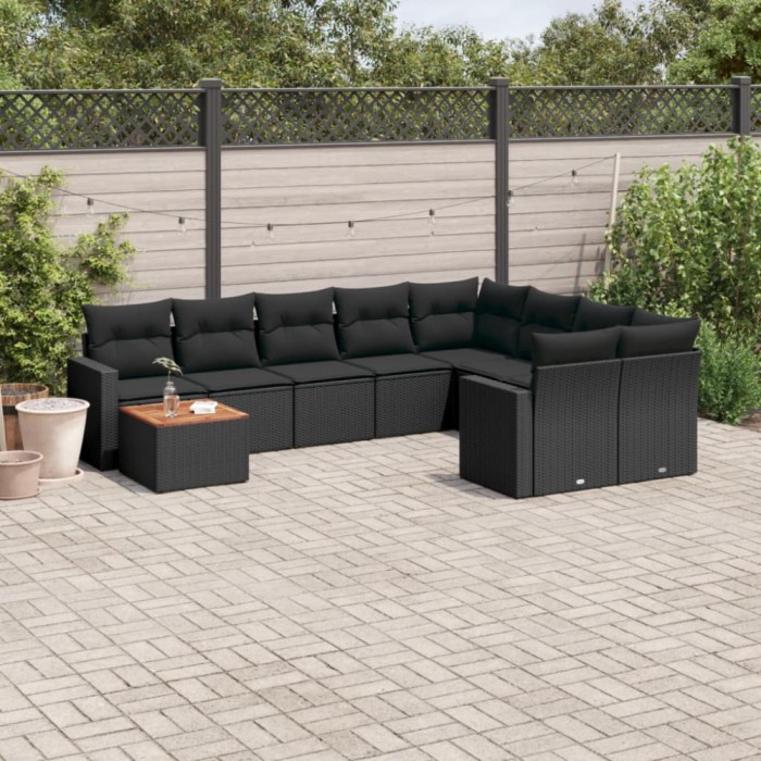 Gossi set canapele de gradina cu perne, 10 piese, negru, poliratan