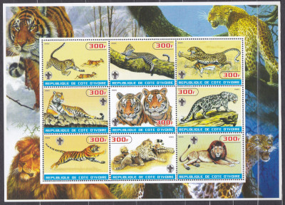 DB1 Fauna Coasta de Fildes Pantera Tigri Lei MS MNH foto