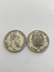 Germania State Vechi Wuerttemberg 2 Mark 1876 F foto