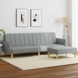 VidaXL Canapea extensibilă cu taburet, 2 locuri, gri deschis, textil
