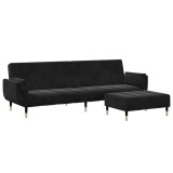 Cumpara ieftin Canapea extensibila cu taburet, 2 locuri, negru, catifea