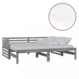 Cumpara ieftin Pat extensibil de zi, 2x(90x200) cm, gri, lemn masiv de pin