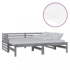 Pat extensibil de zi, 2x(90x200) cm, gri, lemn masiv de pin