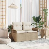 Canapea Gradina 2 Locuri vidaXL Poliratan Bej, cu Perne, 141x61.5x69cm, Exterior, Max 250kg