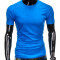 Tricou barbati bleu simplu slim fit mulat pe corp bumbac S884