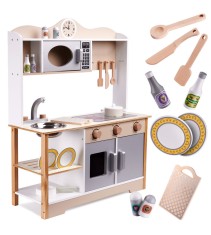 Bucatarie de jucarie LULILO din lemn pentru copii, cu accesorii incluse, 68 cm x 25.5 cm x 85 cm