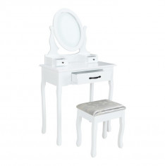 Masa de toaleta cu taburet, alba/argintie, Linet foto