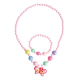 Set colier si bratara roz cu margele colorate