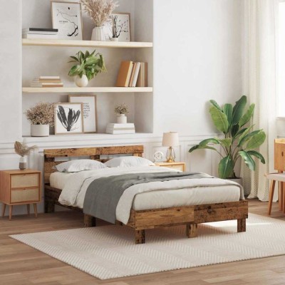 Cadru de pat cu headboard Lemn vechi 135 x 190 cm Lemn compozit foto