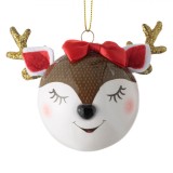 Ornament Brad Crăciun, Glob Cerb 3D, Glitter Auriu, Funda Roșie, 7.5cm, Oem