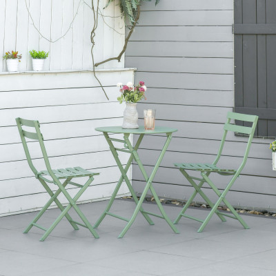 Outsunny Set de Gradina Pliabil de 3 Piese din Otel, 2 Scaune 42x50x81 cm si Masa de Gradina &amp;Oslash;60x71 cm, Verde foto