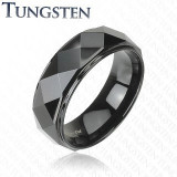 Inel din tungsten negru, linie proeminentă cu suprafaţă lucioasă, 8 mm - Marime inel: 61