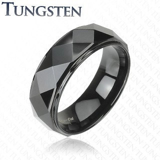Inel din tungsten negru, linie proeminentă cu suprafaţă lucioasă, 8 mm - Marime inel: 68 foto