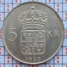 Suedia 5 kronor 1955 argint - Gustaf VI Adolf - km 829 - D58801