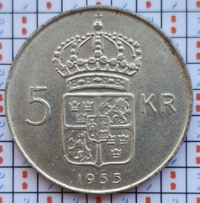 Suedia 5 kronor 1955 argint - Gustaf VI Adolf - km 829 - D58801 foto