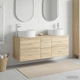 Cumpara ieftin Set dulap baie 3 buc. Stejar Sonoma 129 x 44,5 x 80 cm