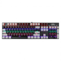 Tastatura gaming mecanica FoxXray HKM-69 Chaos, iluminare RGB, switch OTEMU BLUE, US Layout, Negru/Gri