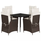 Set mobilier de gradina, 5 piese, cu perne, maro, poliratan