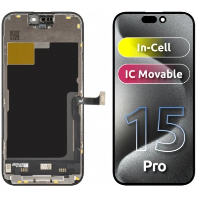 Display cu Touchscreen JK pentru Apple iPhone 15 Pro, cu Rama, Versiune LCD In-Cell IC Movable, Negru foto