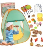 Set cort de camping cu accesorii pentru copii, plastic, 75 cm x 75 cm x 89 cm, portocaliu turcoaz